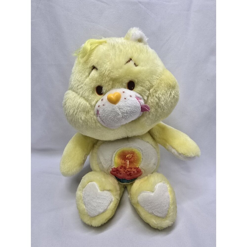 VTG Care Bears Yellow Birthday Bear 13" Plush Stuffed 1983 Kenner 1980s